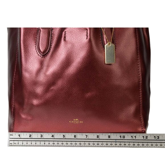 AUTHENTIC COACH PEBBLE LEATHER DERBY METALLIC BURGUNDY/PURPLE TOTE F39675 - Picture 9 of 15